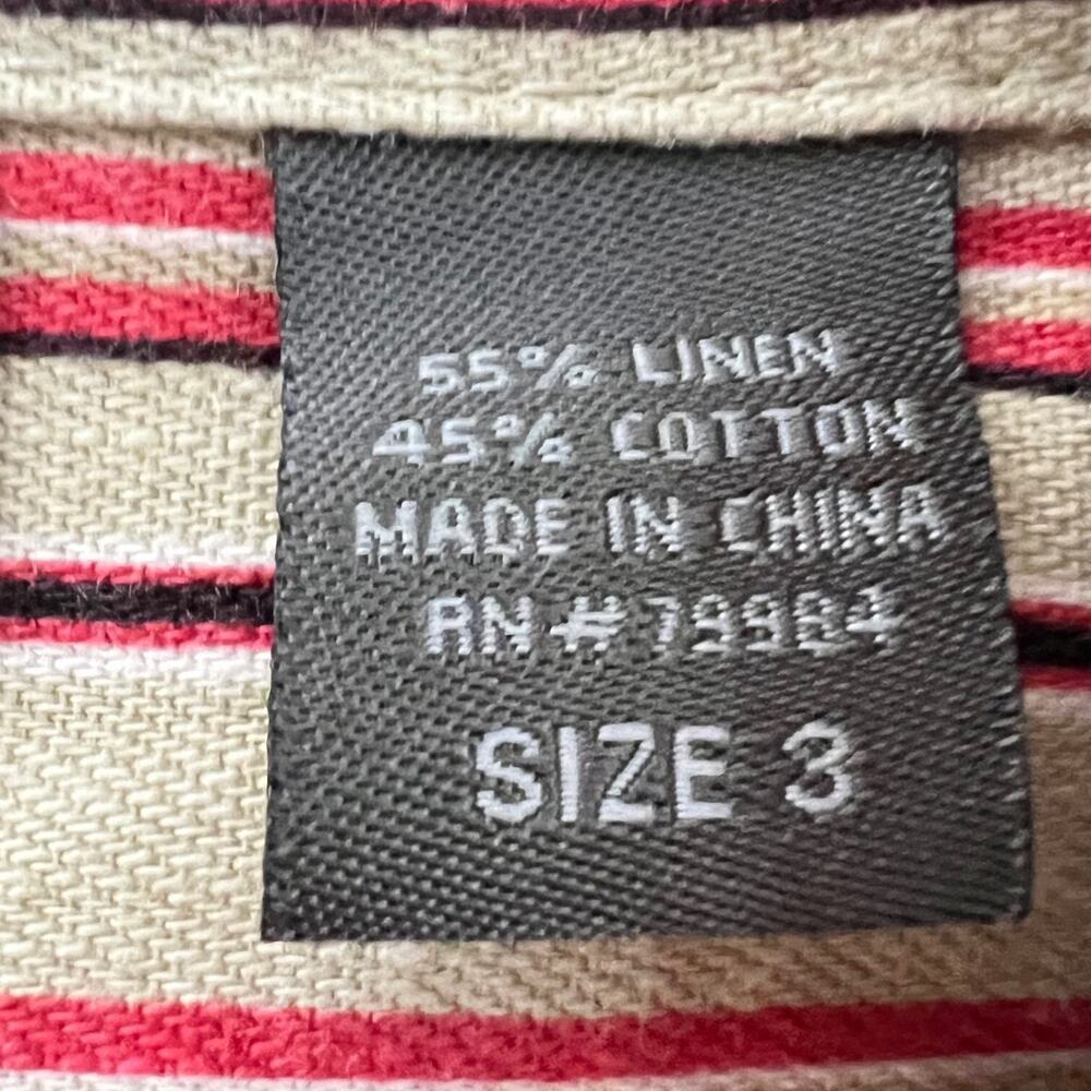 Additions by Chicos Womens Linen Blend Shirt Size 3 US XL Beige Red Striped - Picture 6 of 7